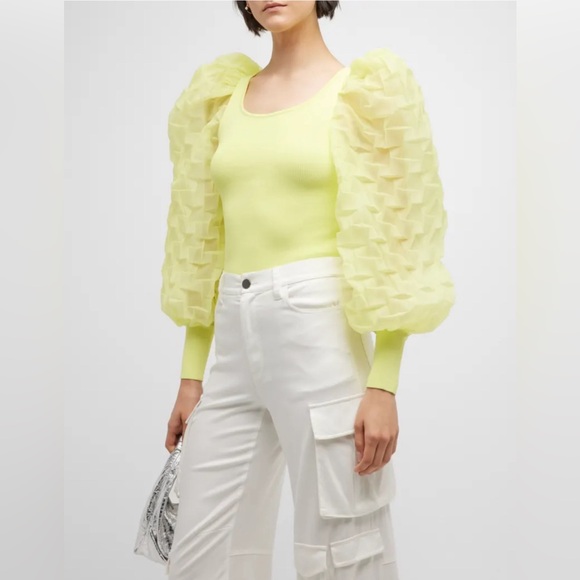 NWOT ALICE + OLIVIAAbella organza-paneled ribbed-knit sweater Size M $395